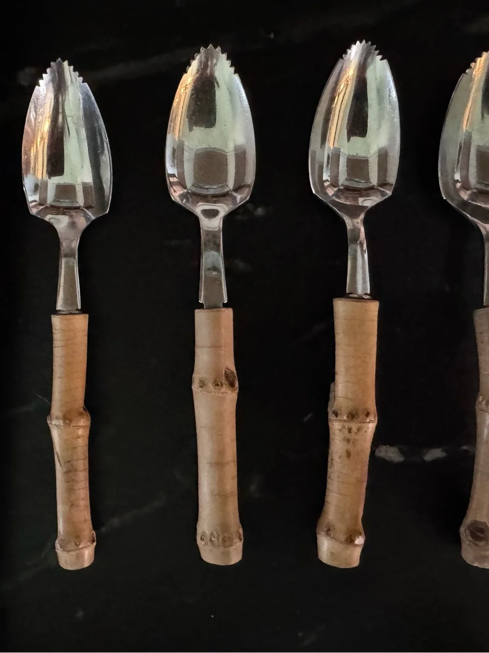 Natural Bamboo Handle Serving Spoons - Set of 4 Vintage Grapefruit spoons
